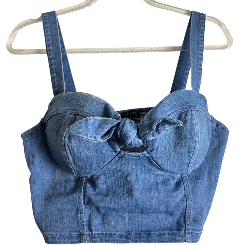 Haute Monde Blue Denim Crop Top Size L